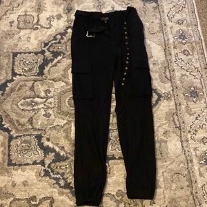 Black pants with built in belt